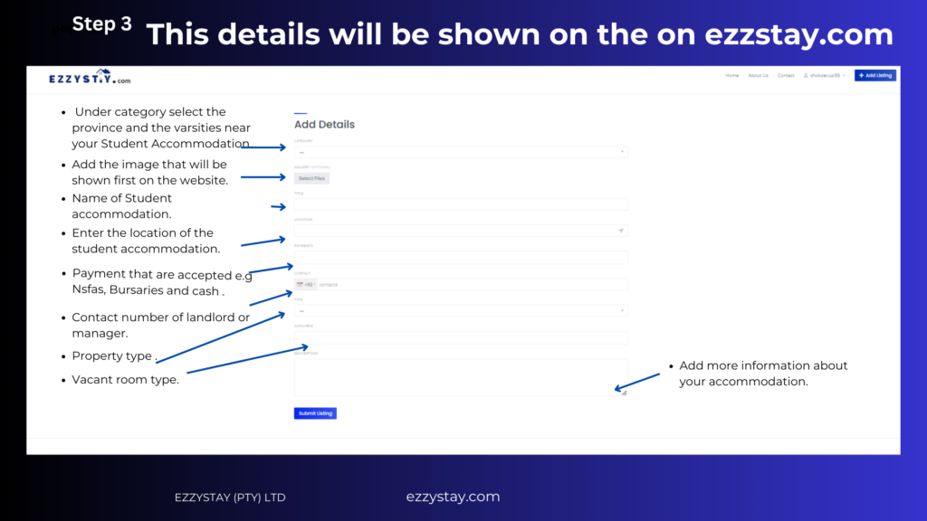 Ezzystay.com Listing Steps